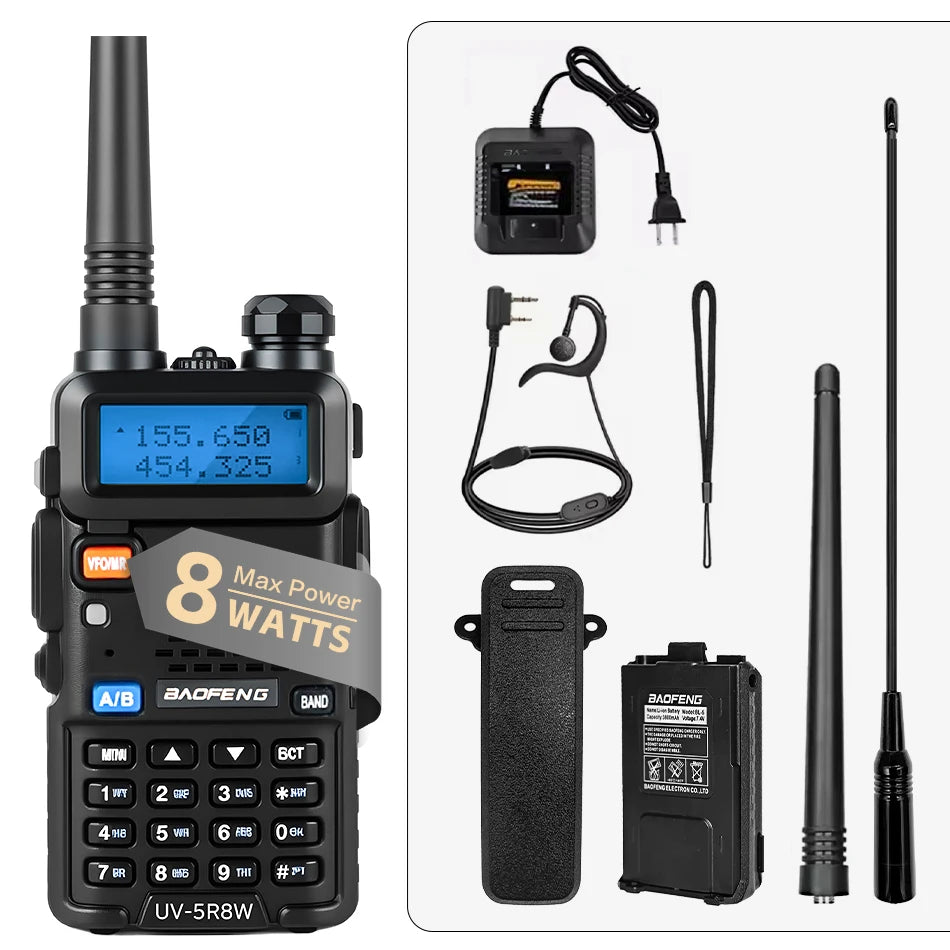 Talkie-Walkie BaoFeng UV-5R 8W Longue Portée — 128 Canaux & Double Affichage