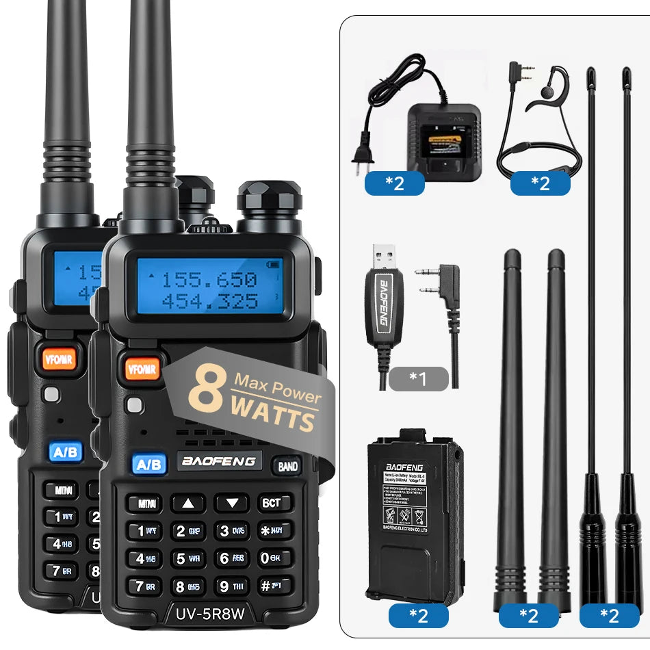 Talkie-Walkie BaoFeng UV-5R 8W Longue Portée — 128 Canaux & Double Affichage
