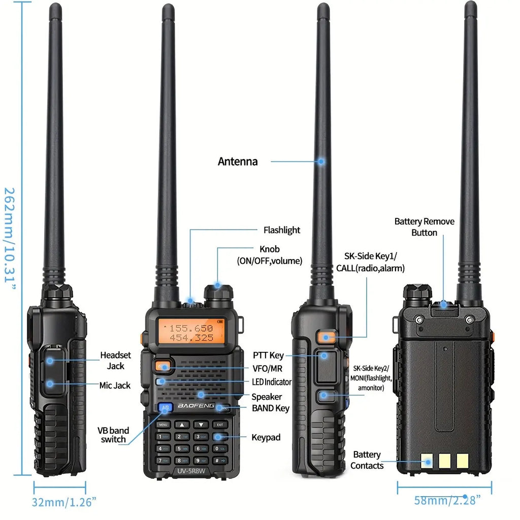 Talkie-Walkie BaoFeng UV-5R 8W Longue Portée — 128 Canaux & Double Affichage