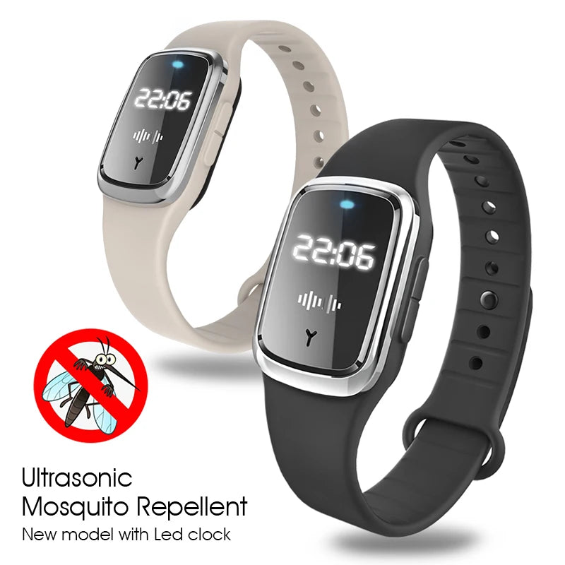 Bracelet Anti-Moustiques Ultrasonique — Affichage Heure & Température