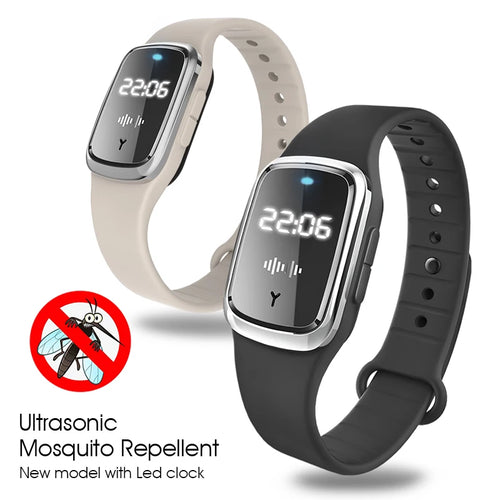 Bracelet Anti-Moustiques Ultrasonique — Affichage Heure & Température