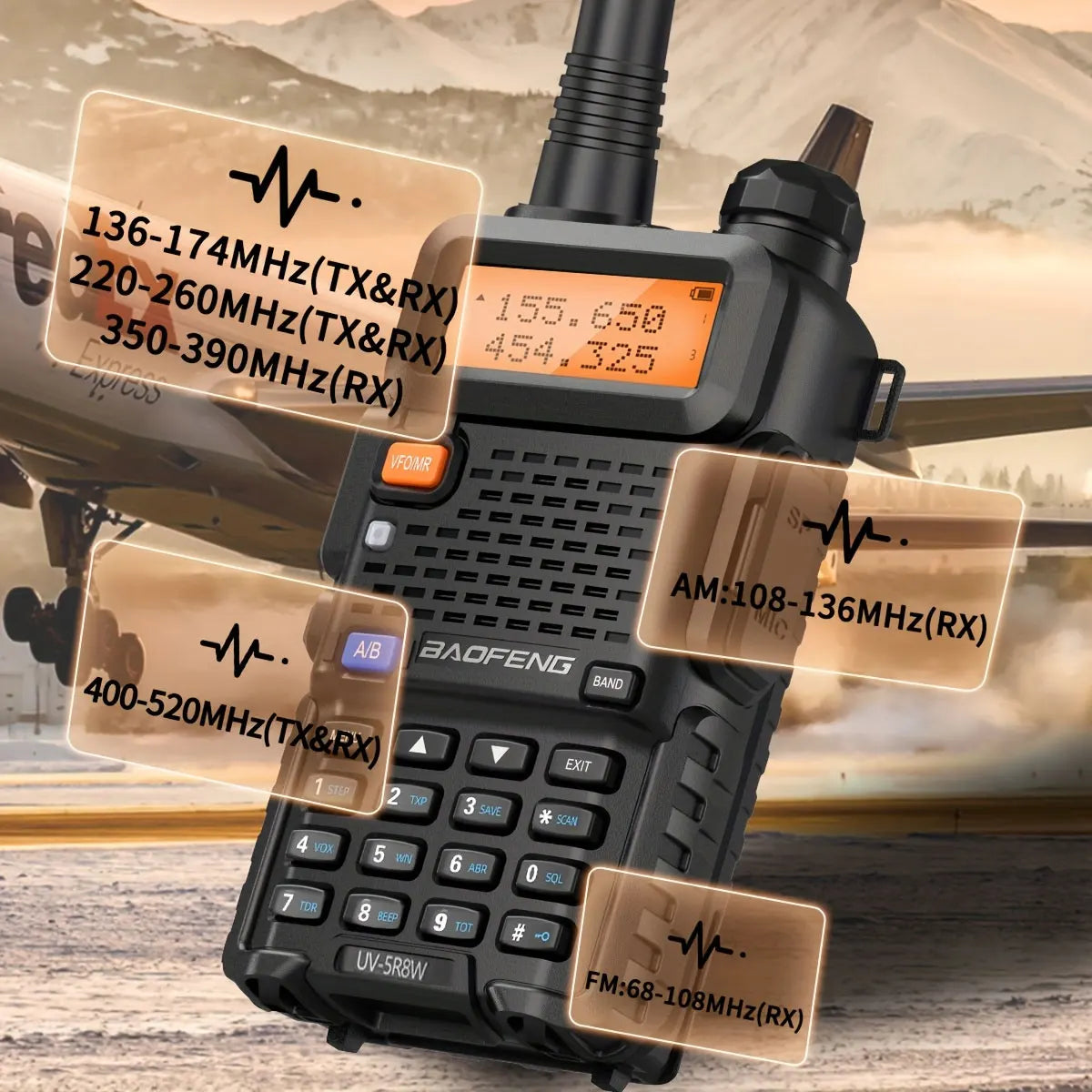 Talkie-Walkie BaoFeng UV-5R 8W Longue Portée — 128 Canaux & Double Affichage