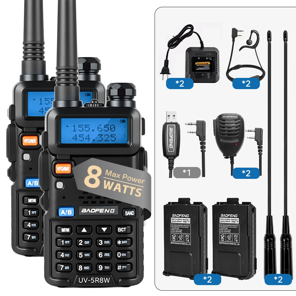 Talkie-Walkie BaoFeng UV-5R 8W Longue Portée — 128 Canaux & Double Affichage