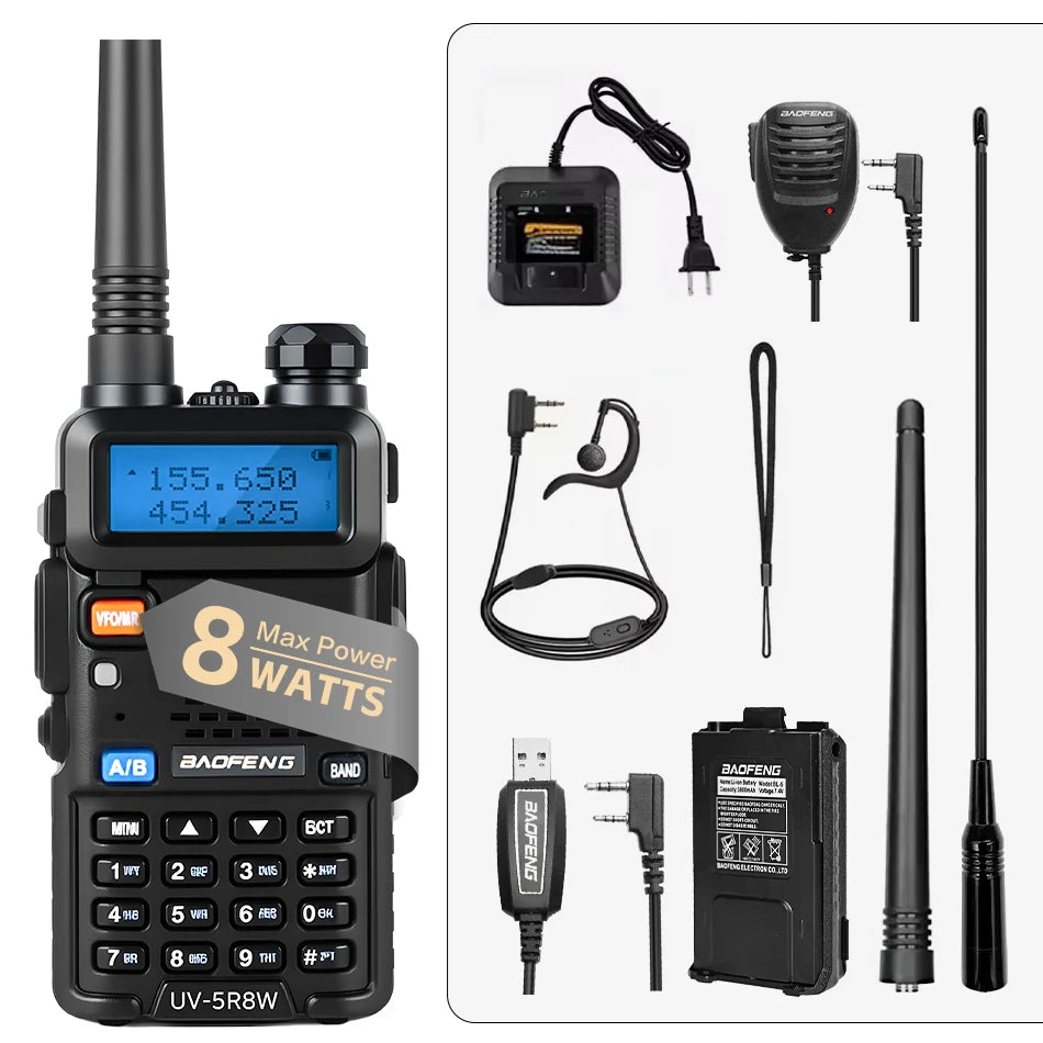 Talkie-Walkie BaoFeng UV-5R 8W Longue Portée — 128 Canaux & Double Affichage
