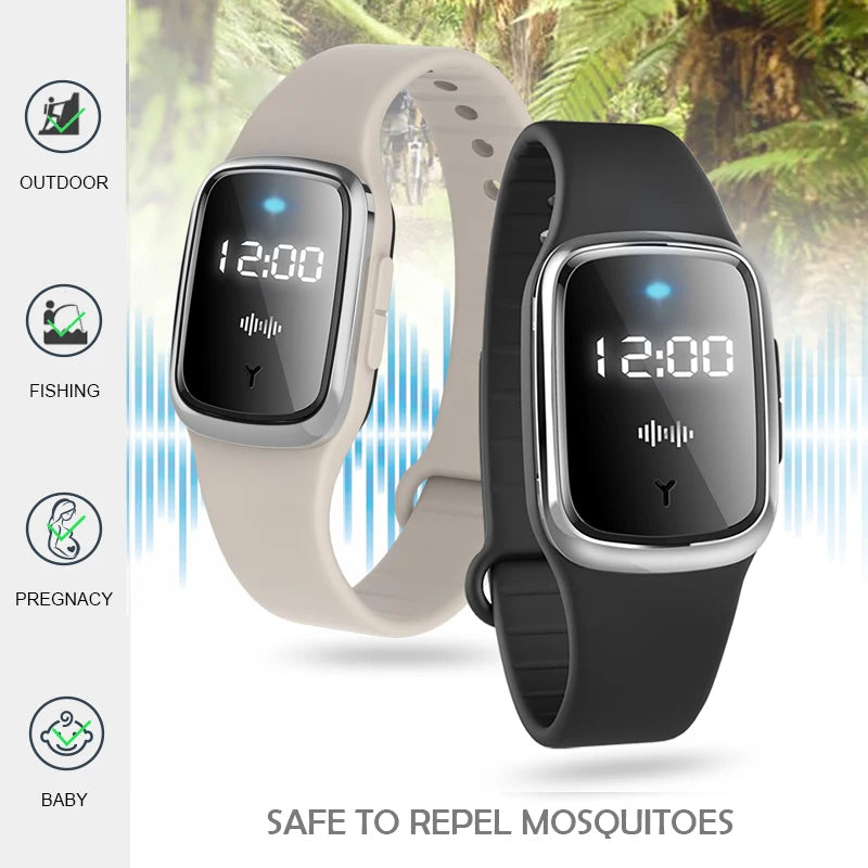 Bracelet Anti-Moustiques Ultrasonique — Affichage Heure & Température