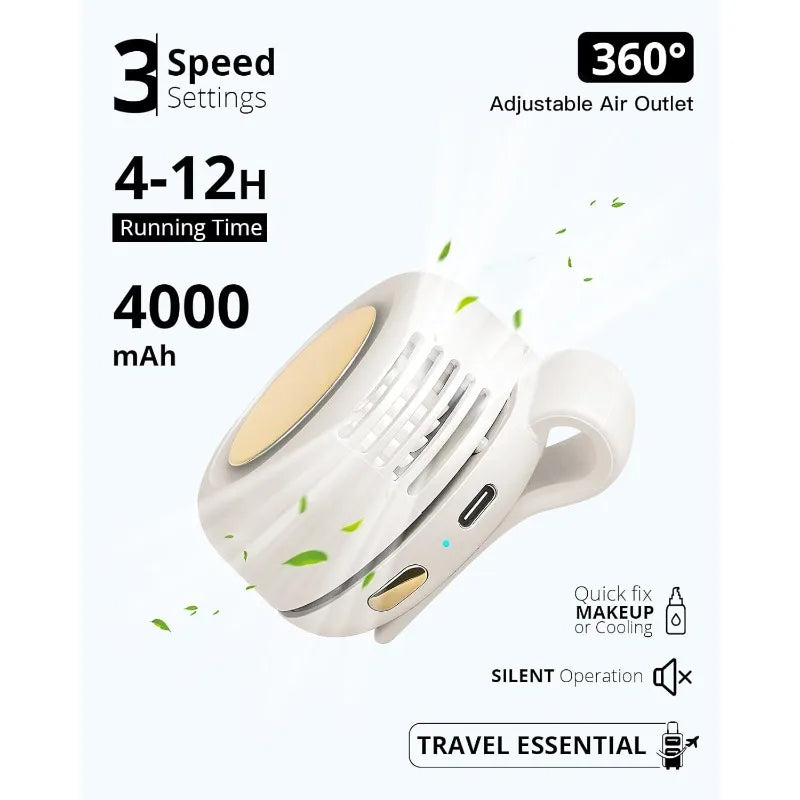 Mini Ventilateur Portable à Clip — Rechargeable USB-C, 5h d'Autonomie